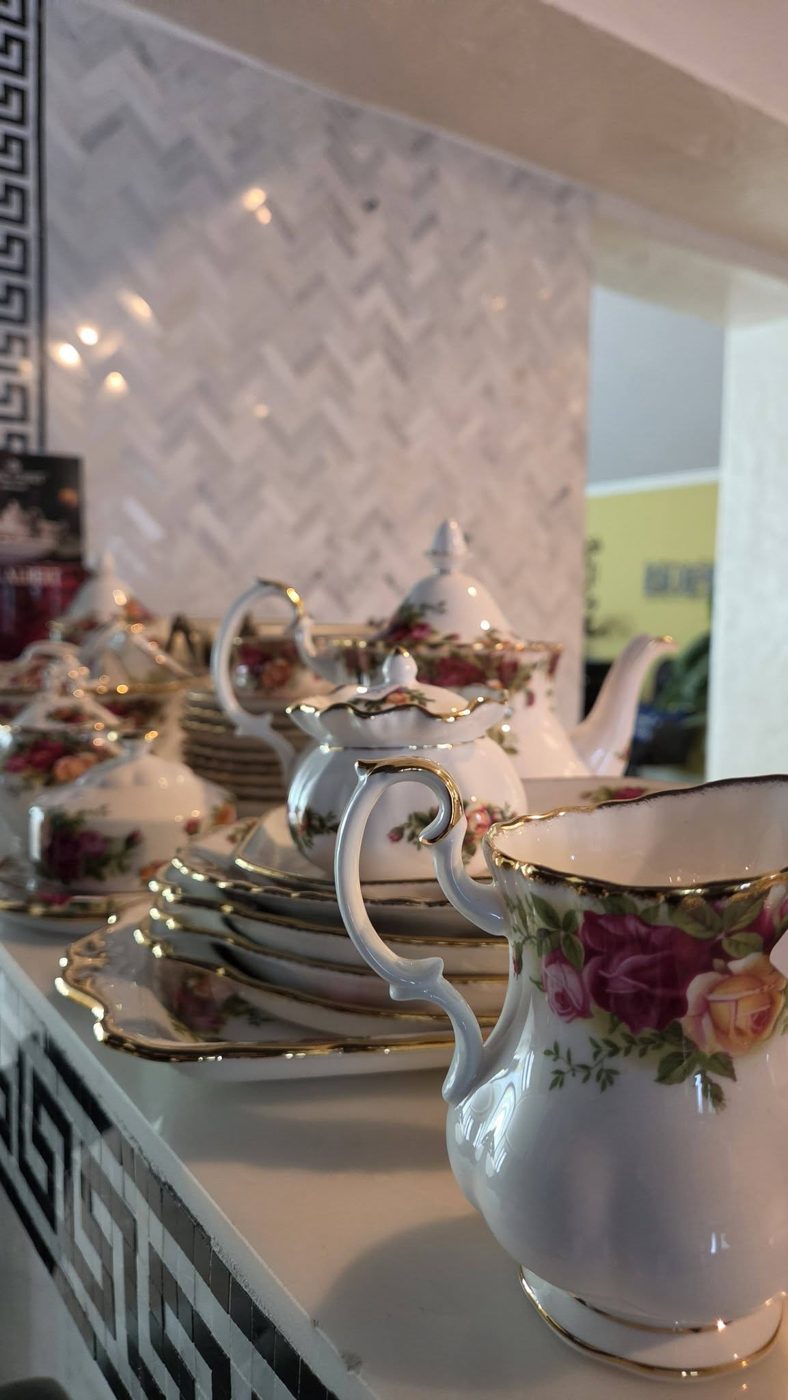 Royal Albert china and a silver teapot at a Millo sale